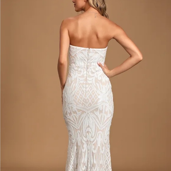 Lulu's White sequin Strapless Olivia Dress - Picture 3 of 15